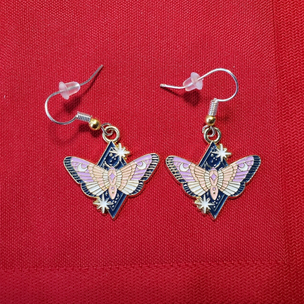 Lunar Moth Star Earrings in Pink and Blue